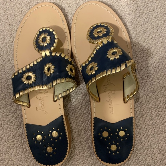 Jack Rogers Shoes - Never been worn!! Navy and Gold Jack Rogers